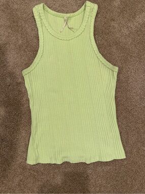 Anthropologie Ribbed Cotton Blend Tank Top Light Lime Size Medium